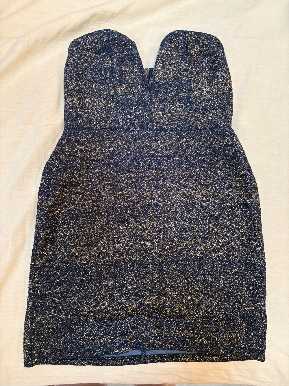 Material Girl Navy and Gold Strapless Glitter Bodycon Dress